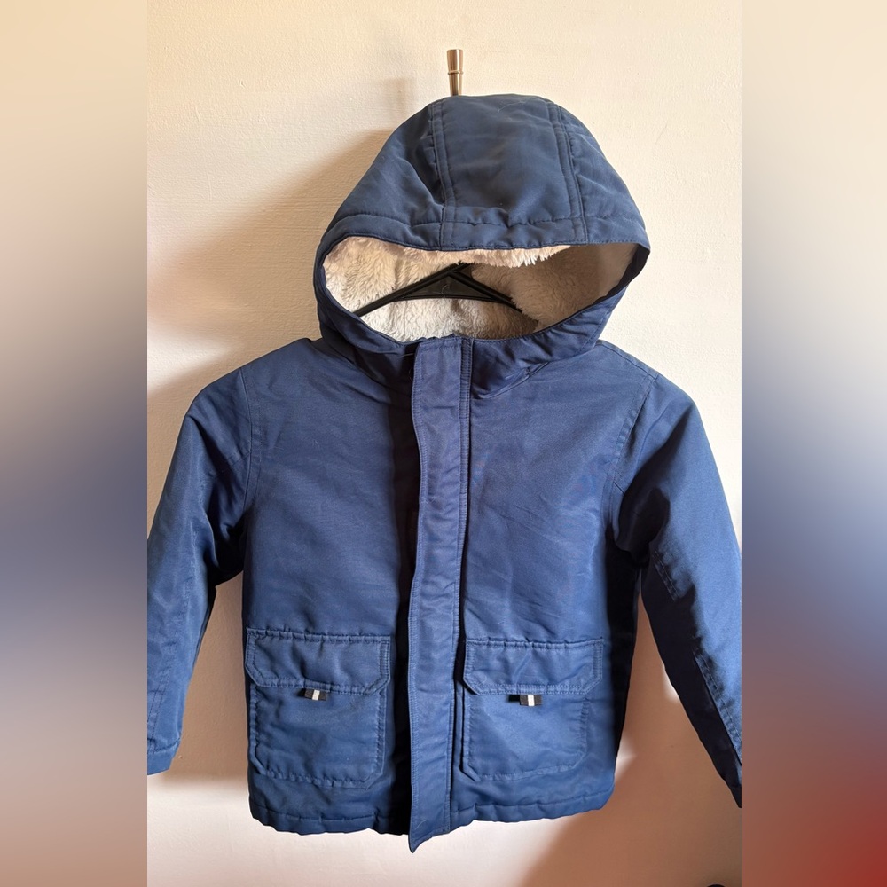 wonder nation Navy Hooded Puffer Coat with Sherpa Lining